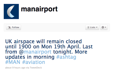 Manchester Airport twitter page