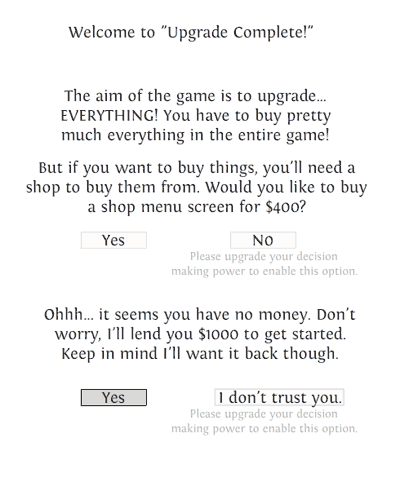 game sarcasm - Upgrade Complete! buy screen